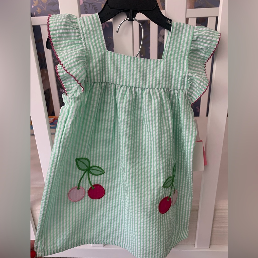 Rare Editions Green Seersucker Toddler Dress 18 Mo—NEW WITH TAGS